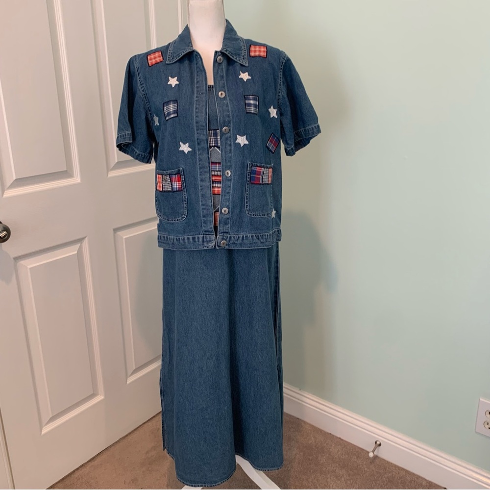 Agapo Collection Americana Midwestern School Teacher Denim Dress Top Jacket S